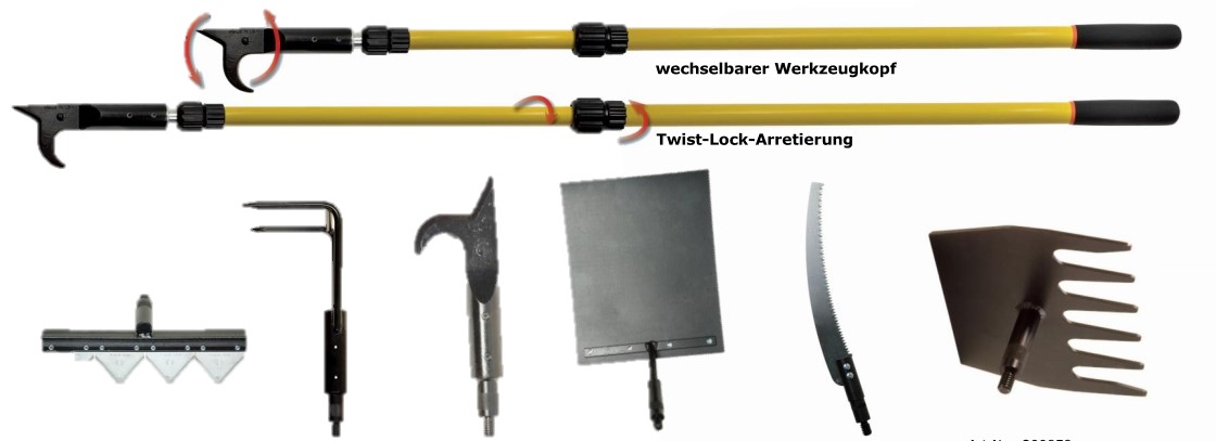 Werkzeuge mit wechselbaren Köpfen - Teleskopierbar Werkzeuge mit wechselbaren Köpfen - Teleskopierbar