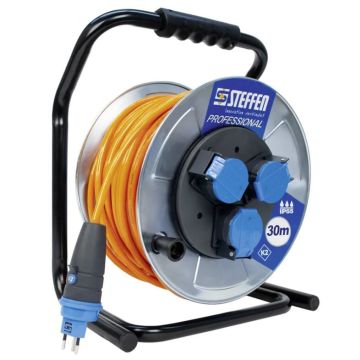 Enrouleur de câble métallique Professional 3x T13 / IP55 / 50 m / 3x 2.5mm2