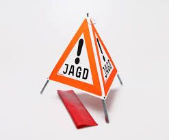 Panneau de signalisation pliable Triopan 'Jagd', avec étui
