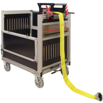 Conteneur sur roulettes pour rangement des tuyaux en vrac